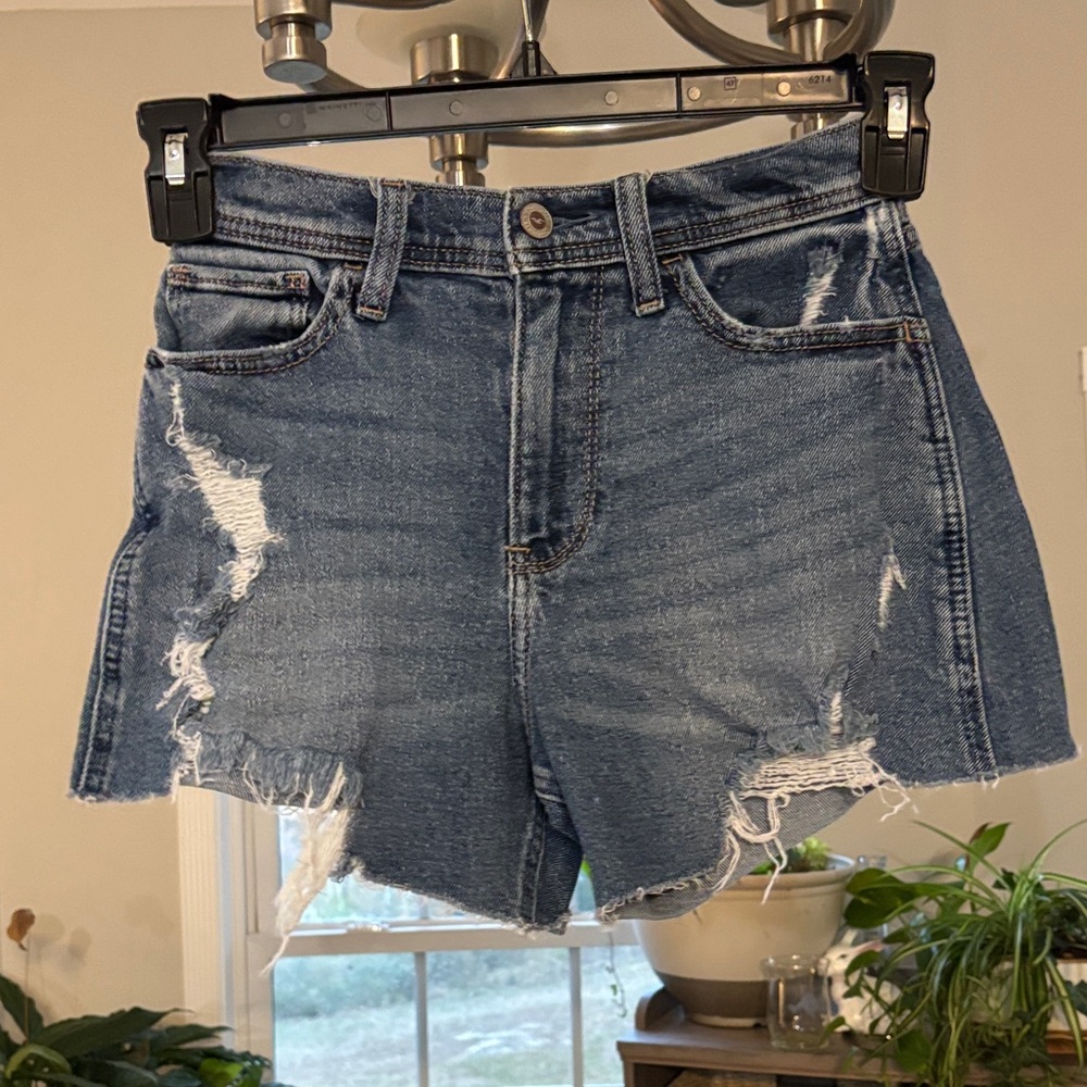 Hollister Distressed Mid-Blue Denim Cutoff Shorts